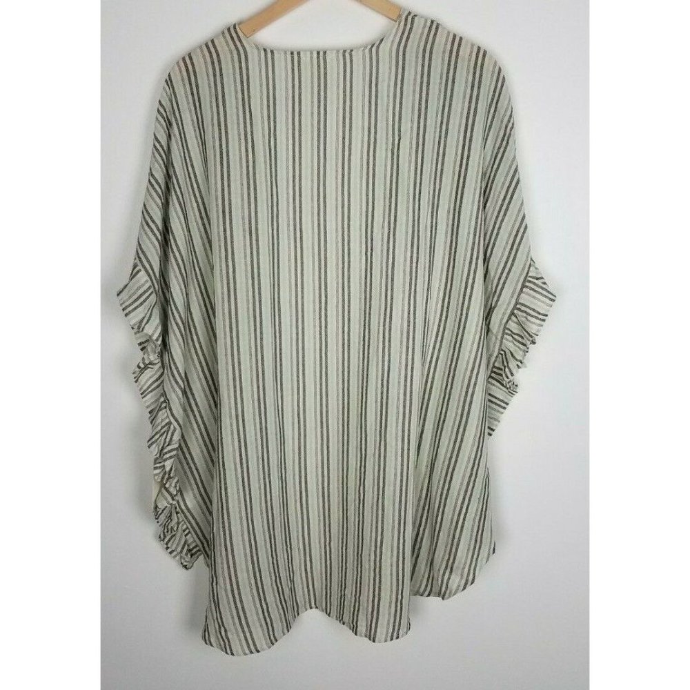 Ava James Sz. 1X Striped Teal/Blue/Cream Open Ruffled Cape/Cardigan NEW - Picture 5 of 5